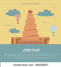 City buildings graphic template. Iraq. Samarra. Vector illustration