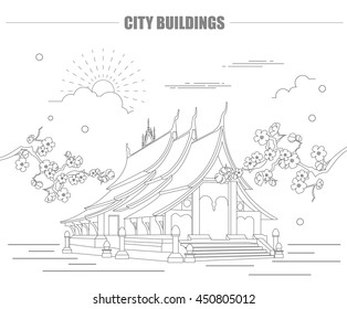 City buildings graphic template. Laos. Luang Prabang. Vector illustration