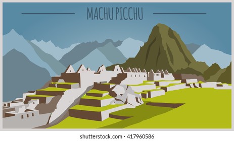 City Buildings Graphic Template. Peru. Machu Picchu. Vector Illustration