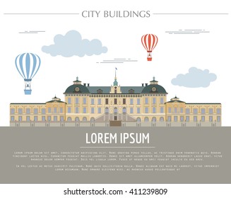 City buildings graphic template. Royal Palace Stockholm. Vector illustration