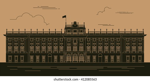 City buildings graphic template. Royal Palace Madrid. Vector illustration