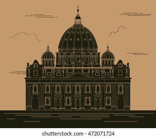 City buildings graphic template. Saint Pyotr Cathedral. Vector illustration