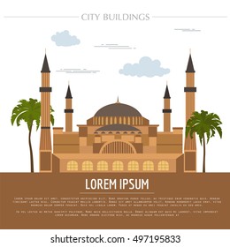 City buildings graphic template. St Sofia Mosque. Vector illustration