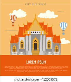 City buildings graphic template. Thailand. Marble Temple. Vector illustration