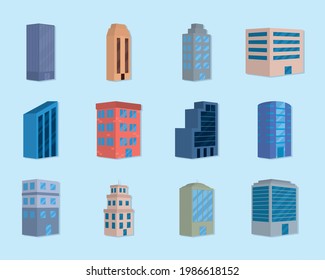 city buildings icon collection design