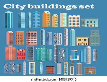 City buildings  icons set, vector.