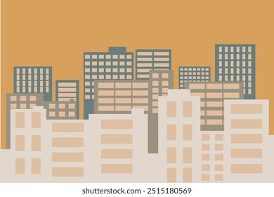 City Buildings Illustration in Autumn Color vibe sunset Background.