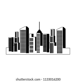 City buildings isolated black and white colors