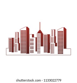 City buildings isolated red lines
