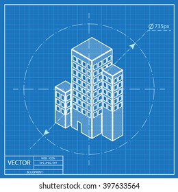 City Buildings Isometric 3d Blueprint Icon 