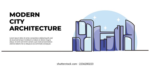 City buildings landscape vector illustration. Modern flat in continuous line style.