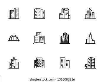 City buildings line icon set. Office, apartment, flat. Real estate concept. Can be used for topics like property, business center, downtown