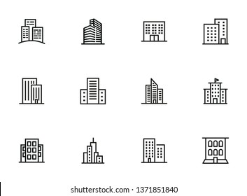 City buildings line icon set. Office building, apartment house, business area. Urban life concept. Can be used for topics like town, big city, architecture - Shutterstock ID 1371851840