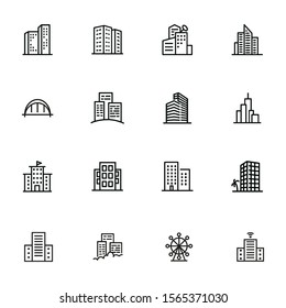 City buildings line icon set. Office, apartment, flat. Real estate concept. Can be used for topics like property, business center, downtown