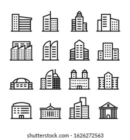 City buildings line icon set. Office, apartment, flat. Real estate concept. Can be used for topics like property, business center, downtown