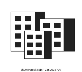 Edificios urbanos monocromo objeto vectorial plano. Apartamentos para ciudadanos. Icono de línea fina blanca y negra modificable. Ilustración puntual de clip de caricatura simple para diseño gráfico web
