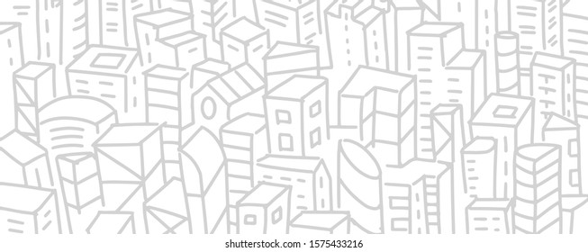 City buildings rectangle background simple sketch. Architecture town landscape. Big city view pattern. Hand drawn felt-tip pen line.