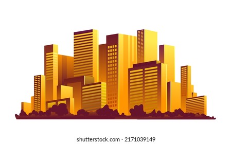 City Buildings Scene Vector Illustration. Abstract of City Building Nighty Glowing Color in White Background