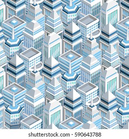 City buildings seamless pattern with skyscrapers isometric vector illustration