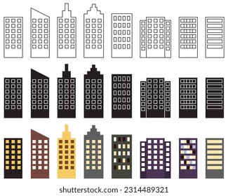 City buildings sky scrapers icon collection vector