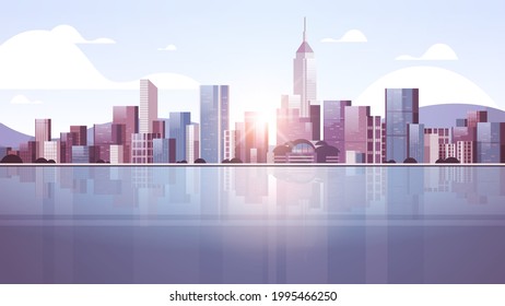 city buildings skyline modern architecture sunset cityscape background horizontal