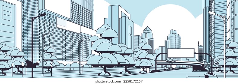 city buildings skyline modern architecture waste management concept cityscape background horizontal linear