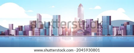 city buildings skyline modern architecture sunset cityscape background horizontal