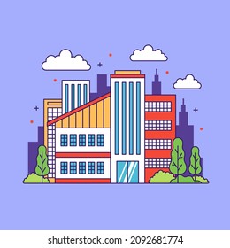 City buildings skyscraper cute illustration design