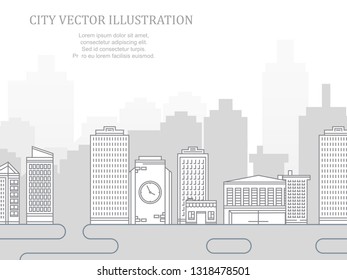 City buildings, thin line design. May be used for city planning, apps design and other. Architecture buildings.