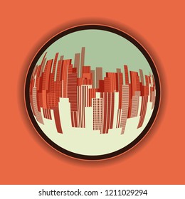 city buildings trapped in bubble graphic illustration in retro orange shades