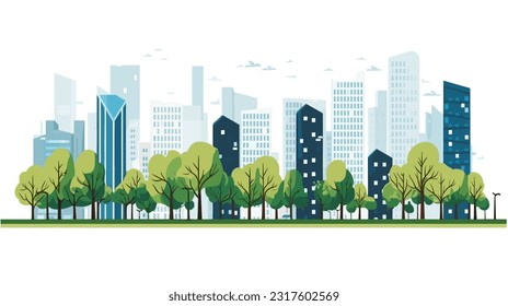 City buildings with trees at park view flat vector