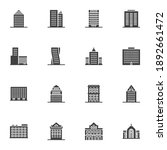 City buildings vector icons set, modern solid symbol collection, filled style pictogram pack. Signs, logo illustration. Set includes icons as real estate, residential building, skyscraper office, home