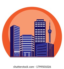 City buildings vector illustration, flat design, real estate emblem, 