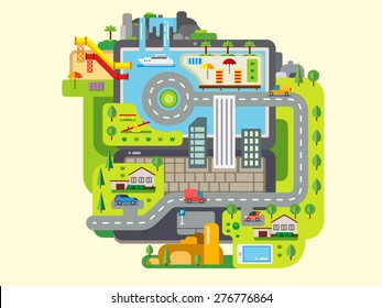 City Built Around Laptop concept flat vector illustration
