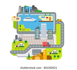 City Built Around Laptop concept flat vector illustration