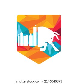 City bull vector logo design. Building and bull combination vector design logo.	