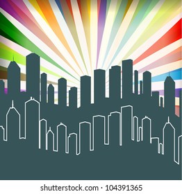 City and burst background vector for poster
