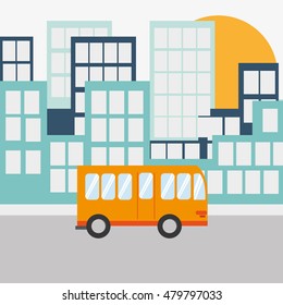 city bus and buildings icon