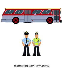 City bus and bus driver in uniform. Vector illustration
