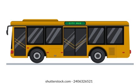 City bus in flat style. Yellow bus side view. Vector illustration