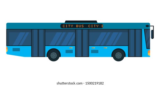 City bus flat vector illustration. Public transport isolated clipart on white background. Urban modern commuter. Passengers transportation blue vehicle side view cartoon design element