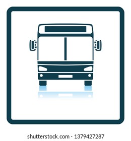 City bus icon front view. Square Shadow Reflection Design. Vector Illustration.