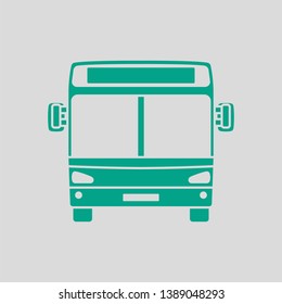 City Bus Symbol, Vorderansicht. Grün auf grauem Hintergrund. Vektorgrafik.