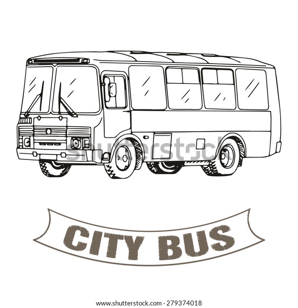 City bus in ink sketch freehand drawing style. Modern charabanc vector