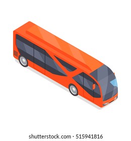 City bus isometric projection icon. Red autobus vector illustration isolated on white background. Public transport. For game environment, traffic infographics, logo, web design