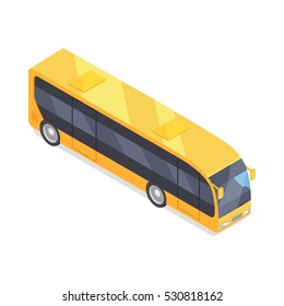 City bus isometric projection icon. Yellow autobus vector illustration isolated on white background. Public transport. For game environment, traffic infographics, logo, web design