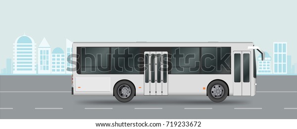 City bus on road. Passenger\
transport. Vector illustration eps 10 isolated on white\
background