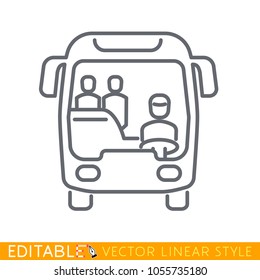City bus with passengers. Editable stroke outline sketch icon. Stock vector illustration.