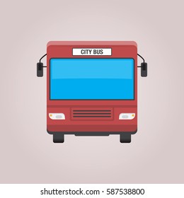 City bus red front isolated vector illustration in flat style design