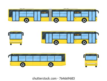 City bus set vector flat style illustration. Public transport concept. Modern simplicity design. Isolated on white background.
